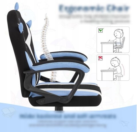 KRZESŁO DLA DZIECI ERGONOMICZNE OBROTOWE Z PODŁOKIETNIKAMI NIEBIESKIE
