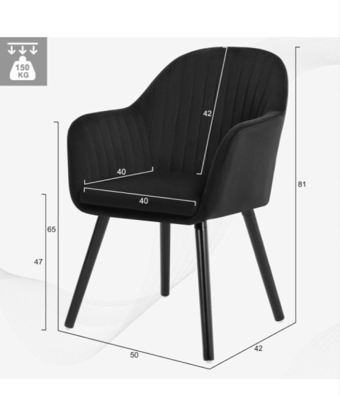 Krzesło do jadalni Woltu welur czarny 2 szt. pikowane
