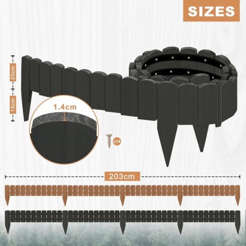 OBRZEŻE DREWNIANE palisada trawników antracyt 203 x 35 ccm