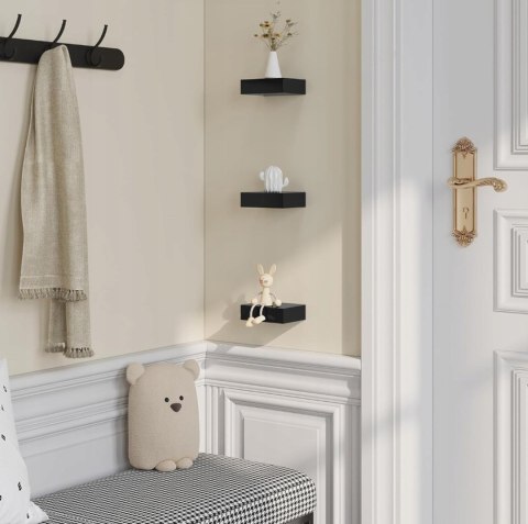 PÓŁKI ŚCIENNE zestaw 3 sztuk płyta MDF Woltu 7,7 x 10,5 cm czarne