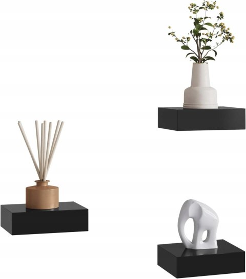 PÓŁKI ŚCIENNE zestaw 3 sztuk płyta MDF Woltu 7,7 x 10,5 cm czarne