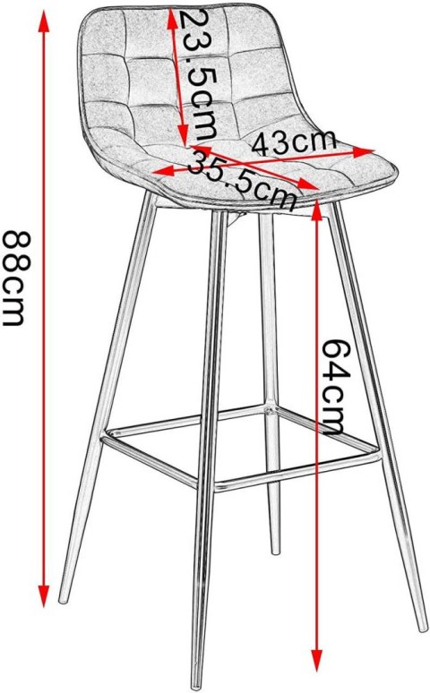 Hoker krzesło barowe zestaw 2 szt Woltu pikowane brąz 84 cm skóra sztuczna