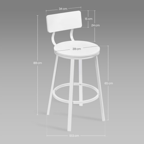 KRZESŁO BAROWE HOKER ZESTAW 2 SZTUK DREWNO METAL Taboret Woltu biały 89 cm