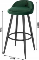 KRZESŁO BAROWE ZESTAW 2 SZTUK Taboret Woltu CIEMNY ZIELONY 78,5 cm AKSAMIT
