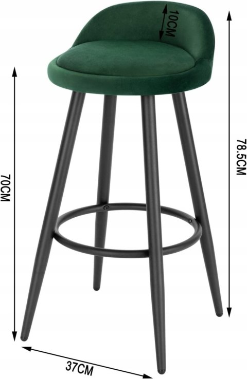 KRZESŁO BAROWE ZESTAW 2 SZTUK Taboret Woltu CIEMNY ZIELONY 78,5 cm AKSAMIT