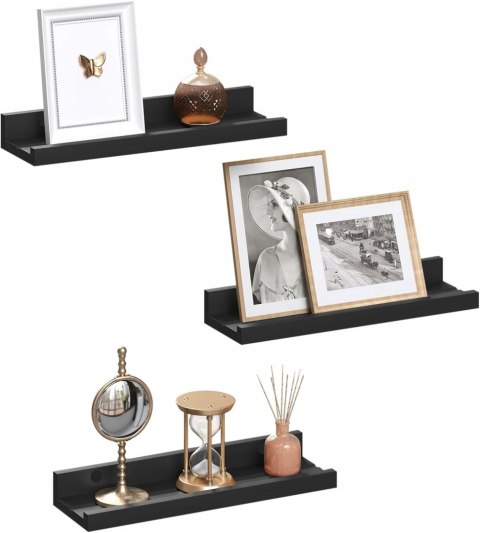 PÓŁKA WISZĄCA ŚCIENNA ZESTAW 3SZT CZARNA REGAŁ WISZĄCY 40 x 12 x 5 CM Eugad