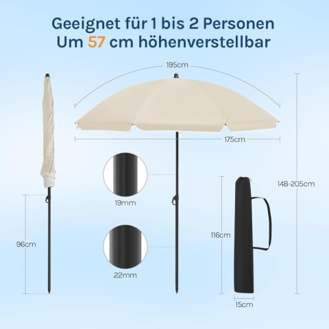 Parasol plażowy tarasowy woltu śr. 175cm kolor beżowy składany