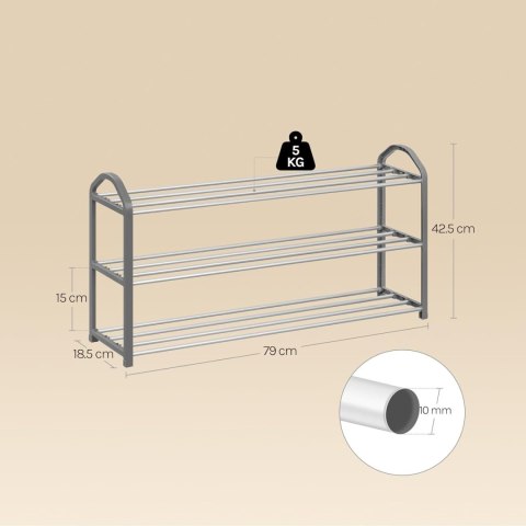 REGAŁ NA BUTY WOLTU 3 poziomy, 18.5D x 79W x 42.5H cm szary
