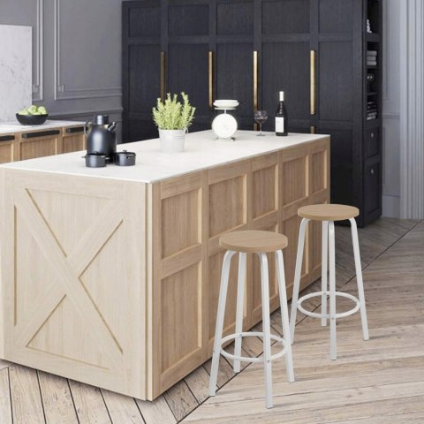 STOŁEK TABORET zestaw 2 szt. płyta MDF metal, naturalny jasny dąb Woltu