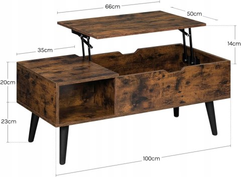 STOLIK KAWOWY z podnoszonym blatem 100 x 50 x (43-57), rustykalny brąz