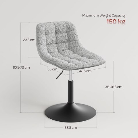 HOKER STOŁEK krzesło do toaletki pikowany Szenil Woltu szary 72 cm