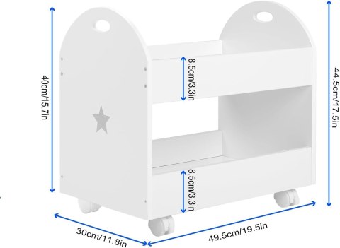 Regał na zabawki organizer biały kółka 30 x 49,5 x 44,5 cm 2 poziomy