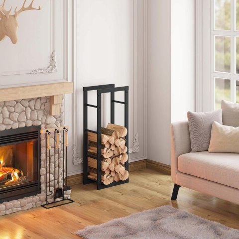 STOJAK NA DREWNO KOMINKOWE CZARNY LOFT METALOWY WYTRZYMAŁY 40 x 100 x 25 cm