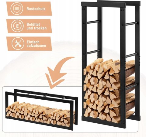 STOJAK NA DREWNO KOMINKOWE CZARNY LOFT METALOWY WYTRZYMAŁY 40 x 100 x 25 cm