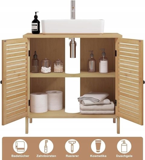 Szafka Pod Umywalkę Łazienkowa Eugad bambus brąz 60 x 60 x 30 cm